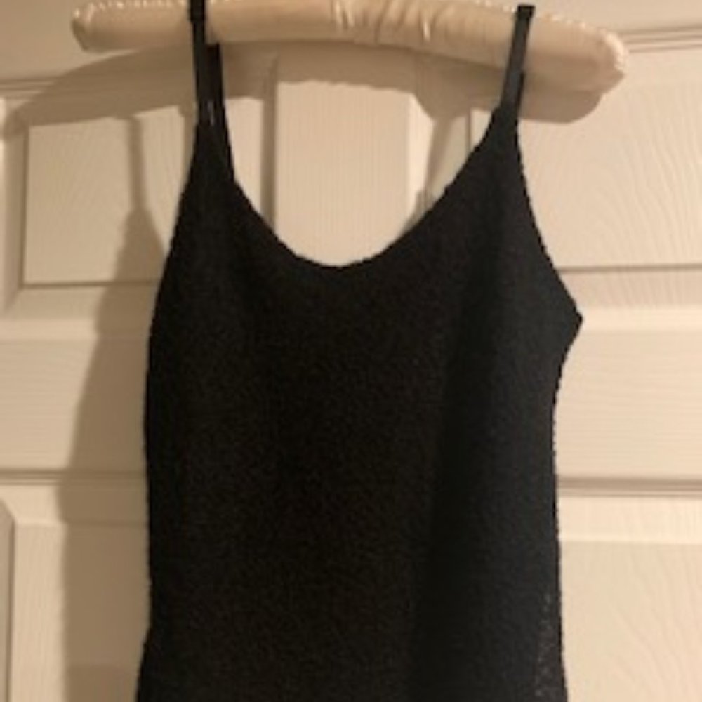 Black nubby wool tank with adjustable bra straps